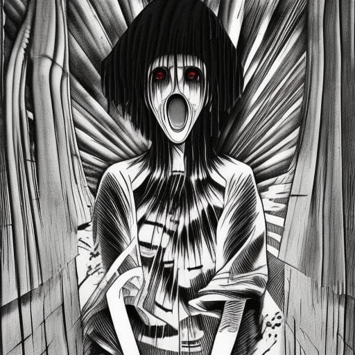 Ghostly Figure in Abandoned School, Anime Horror Art