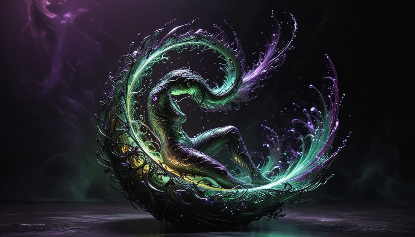 Ethereal Fractal Soul in Vibrant Purple Green Gradient