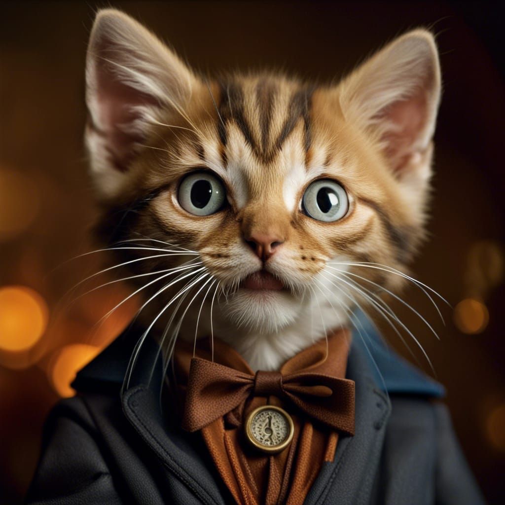 Surprised Kitten Magician Casting a Spell Portrait