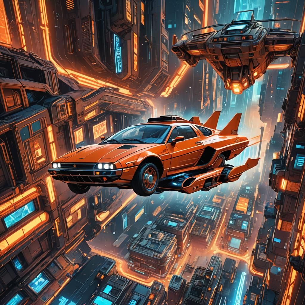 Futuristic Flying Car Concept Art in Comic Style