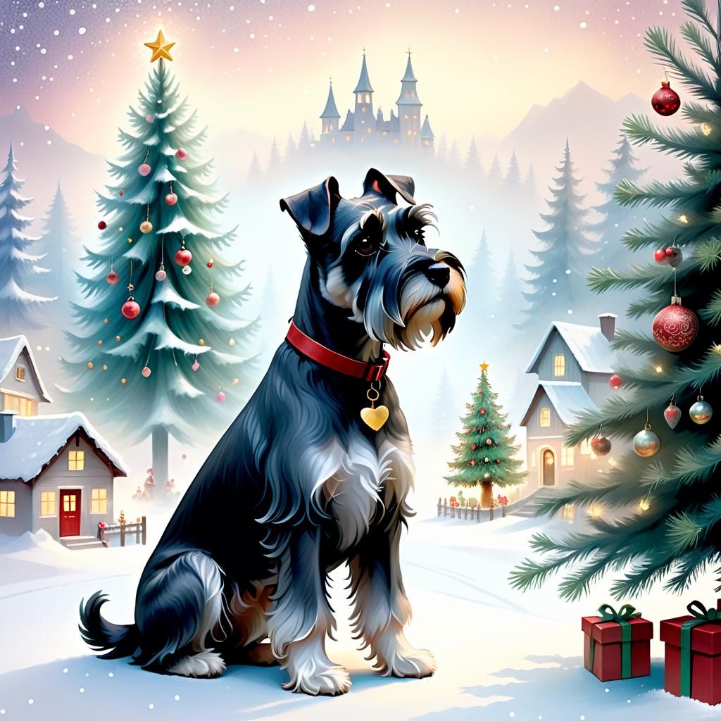 Dreamy Christmas Schnauzer in Ethereal Fantasy Style