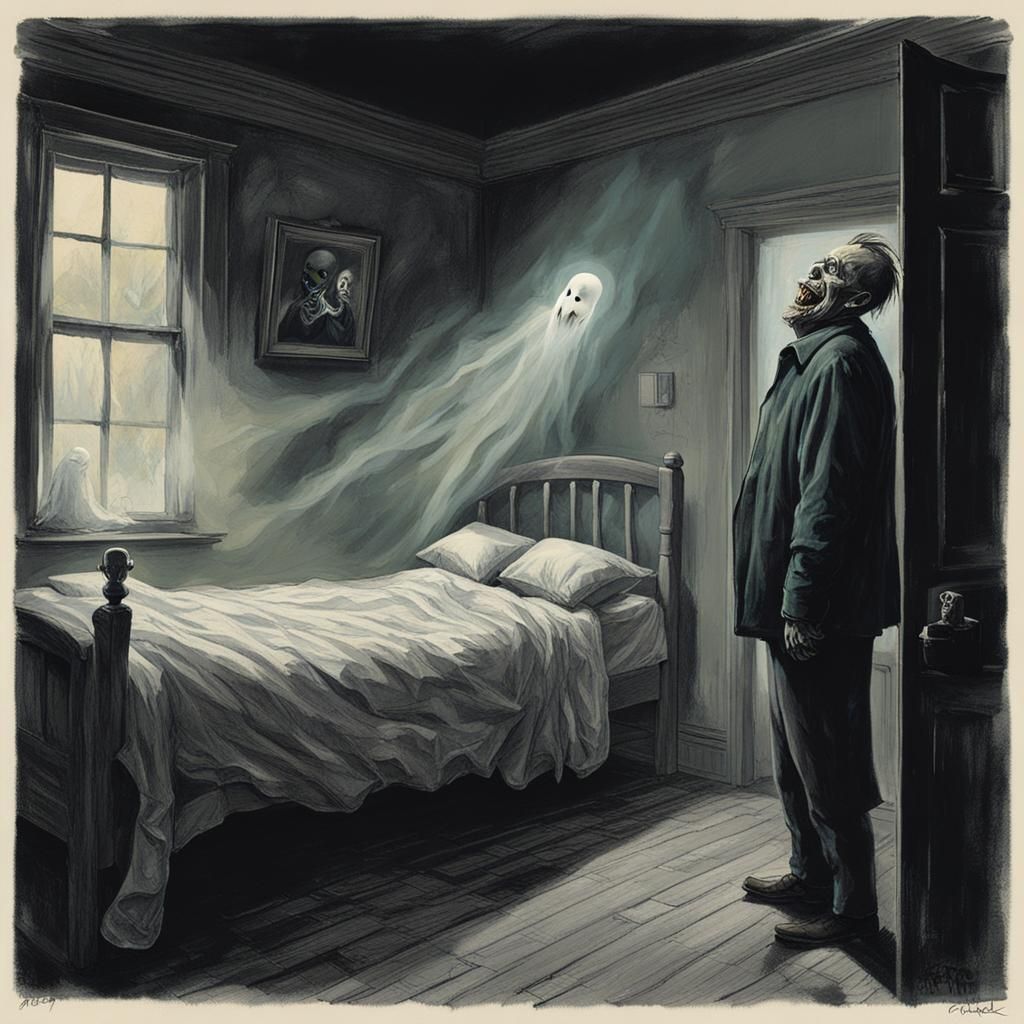 Sinister Ethereal Ghost Haunts Terrified Man