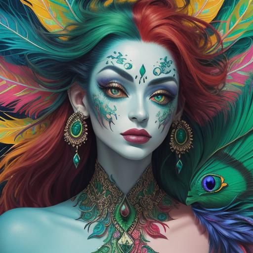 Dragon Woman Portrait in Abstract Expressionism Style