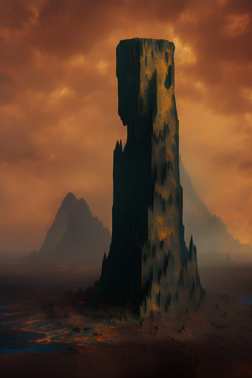 Black Spire Rising: Desert Landscape in Glitchcore Style