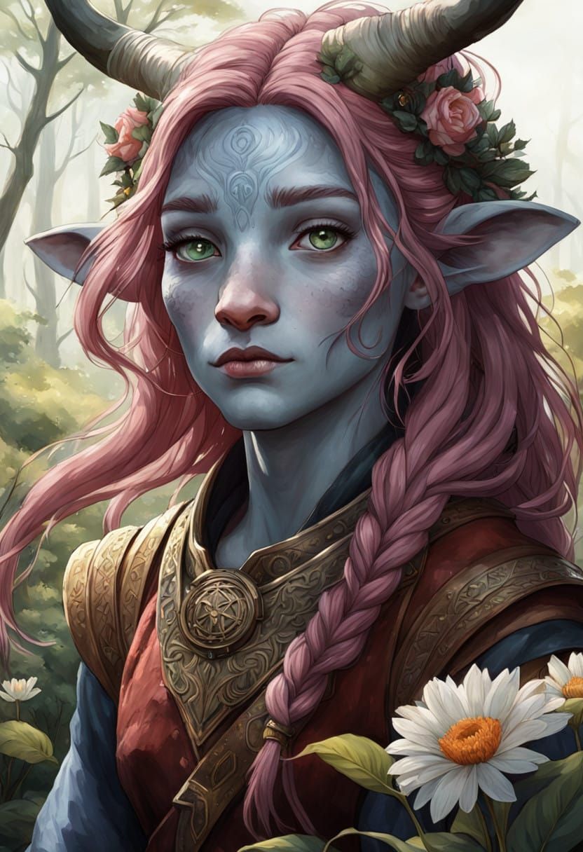 Ethereal Firbolg Maiden in Whimsical Forest