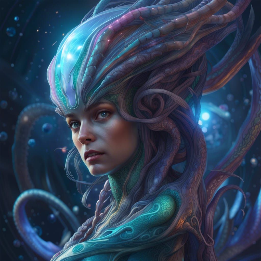 Cosmic Tentacle Alien Portrait in Hyperdetailed Style