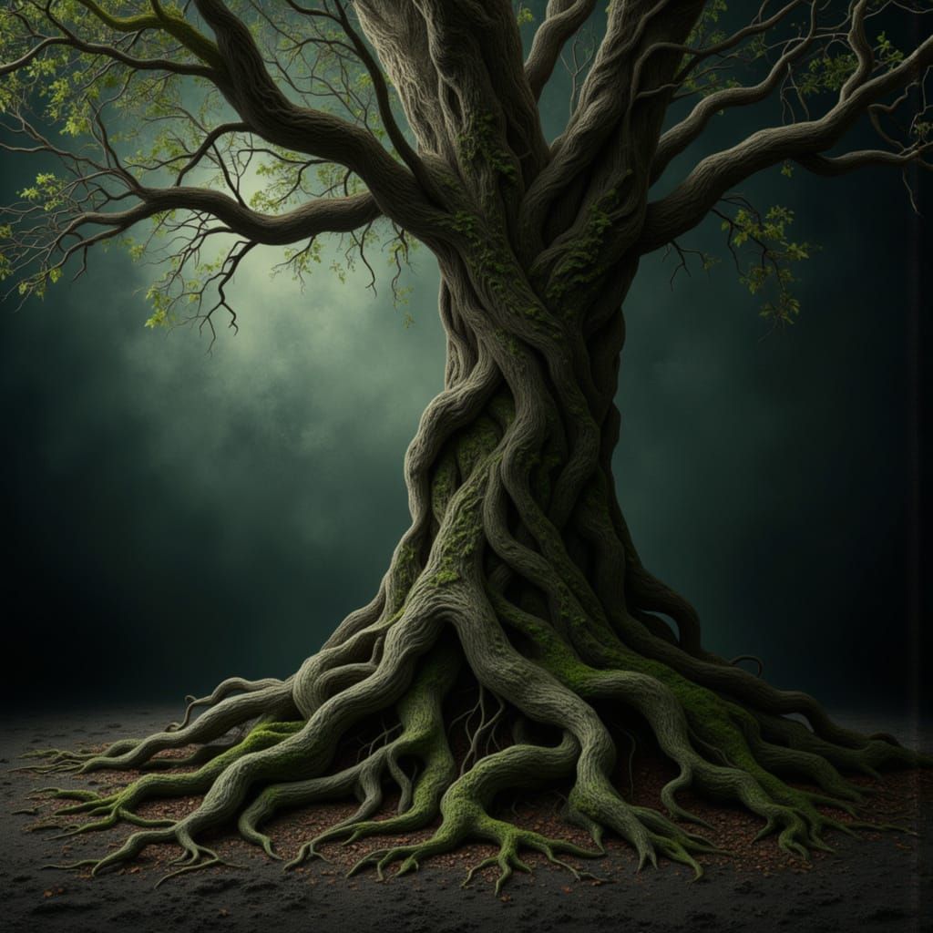 Woman Transforms Into Tree Rooted to Floor