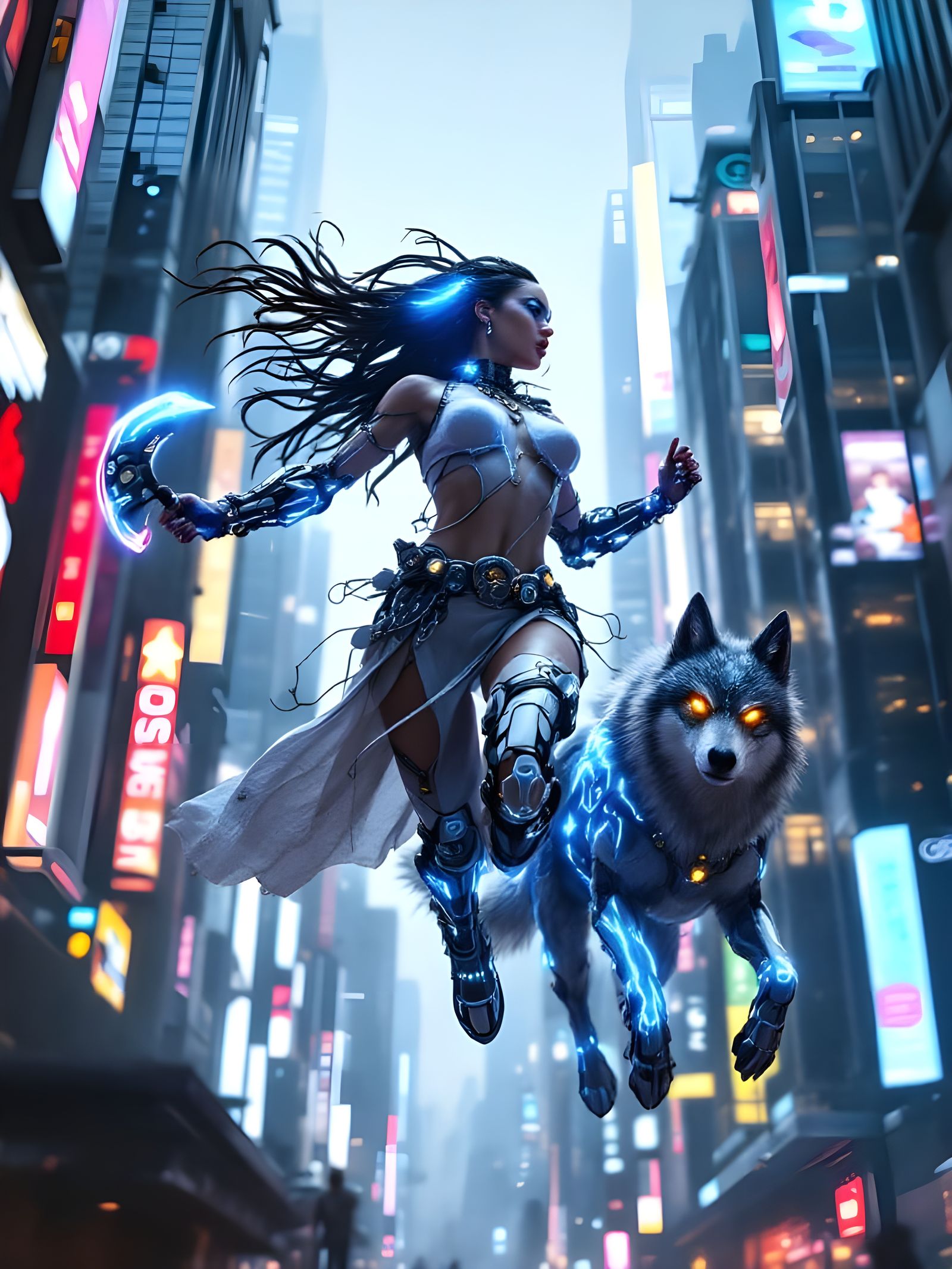 Powerful Iroquois Warrior in Cyberpunk City