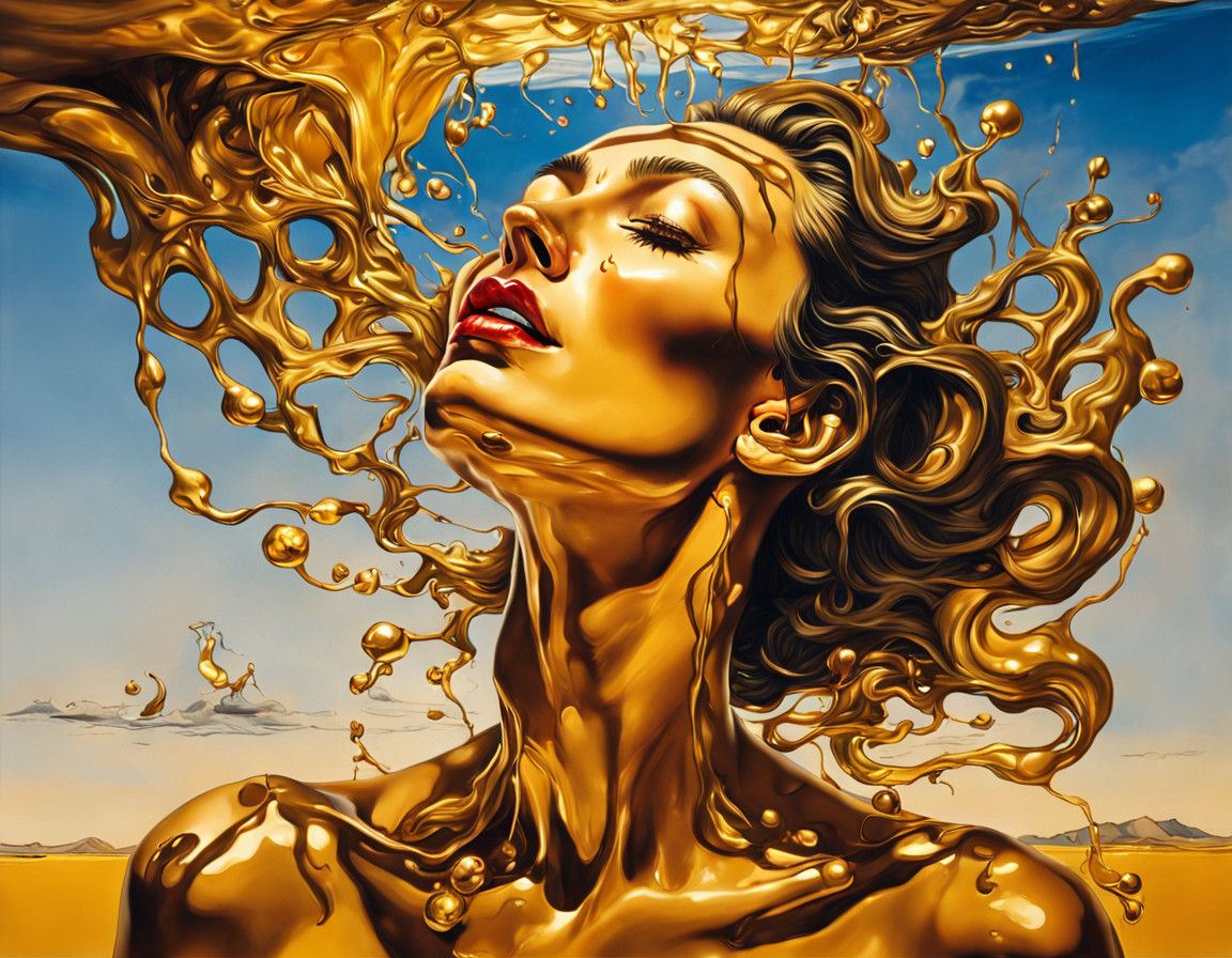 Surreal Cherry Gold Melting into a Divine Woman