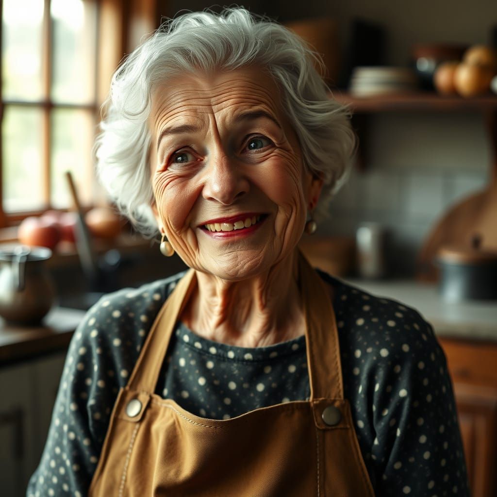 Warm Grandma in Rustic Farm Kitchen