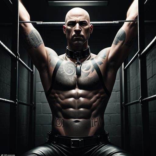 Chained Man in Dark Prison Cell: Sinister Art