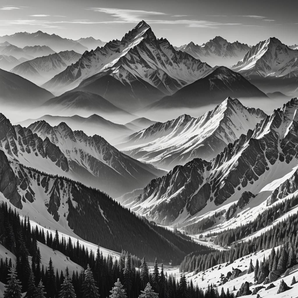 Serene Snowy Mountain Range at Sunrise