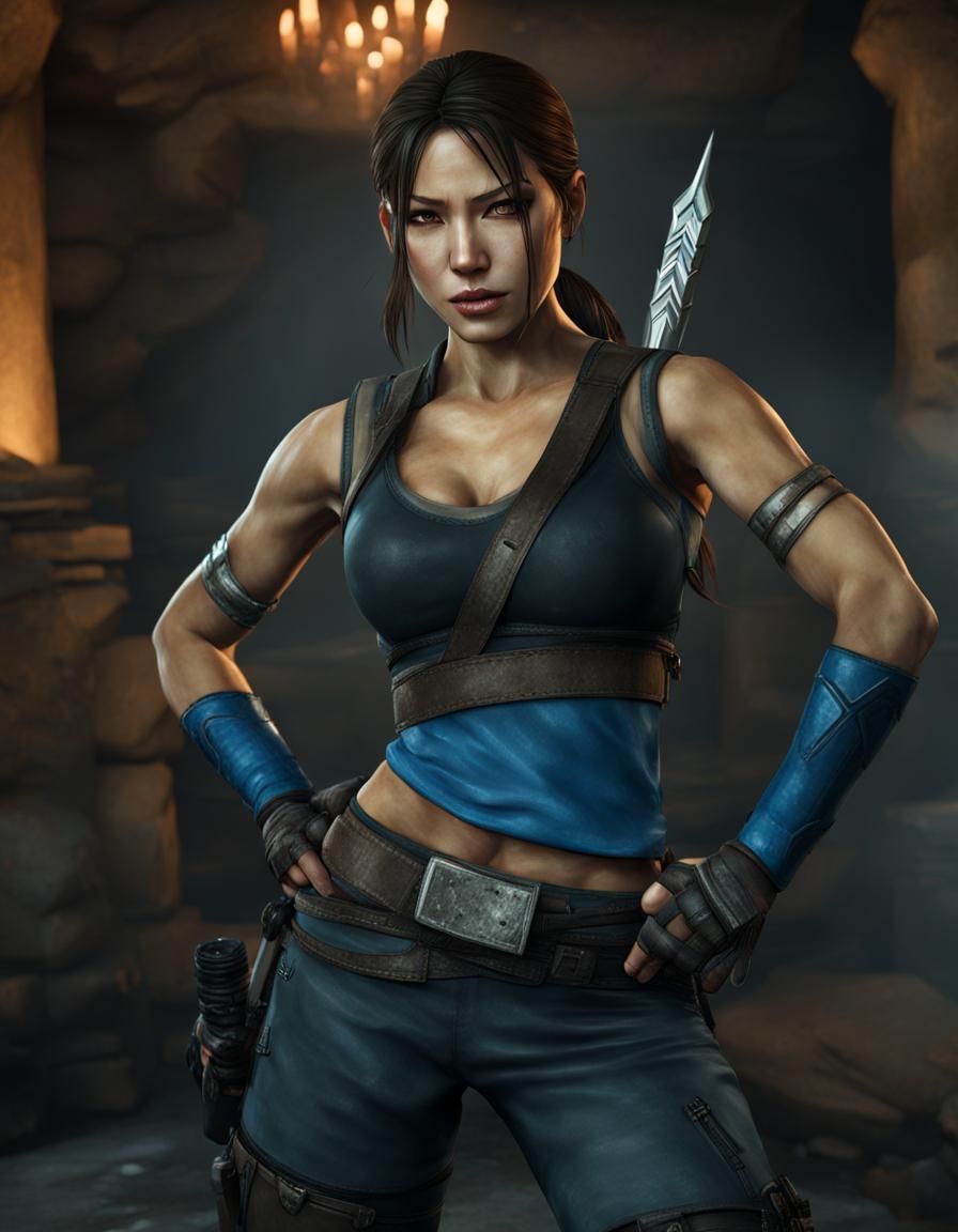 Asian Lara Croft with Kitana and Wicked Smile