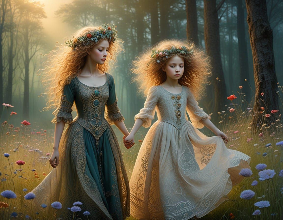 Whimsical Forest Dancers in Morning Mist