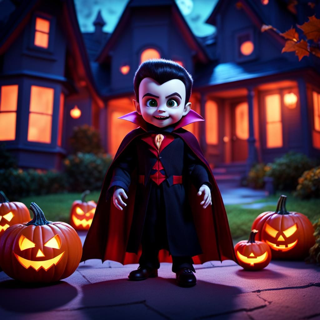 Baby Dracula Trick-or-Treating: Pixar-Inspired 3D Art