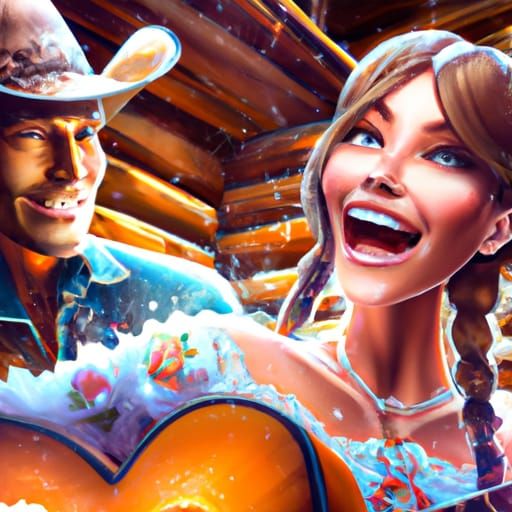 Cowboy Serenade in Cozy Cabin, Art Nouveau Style