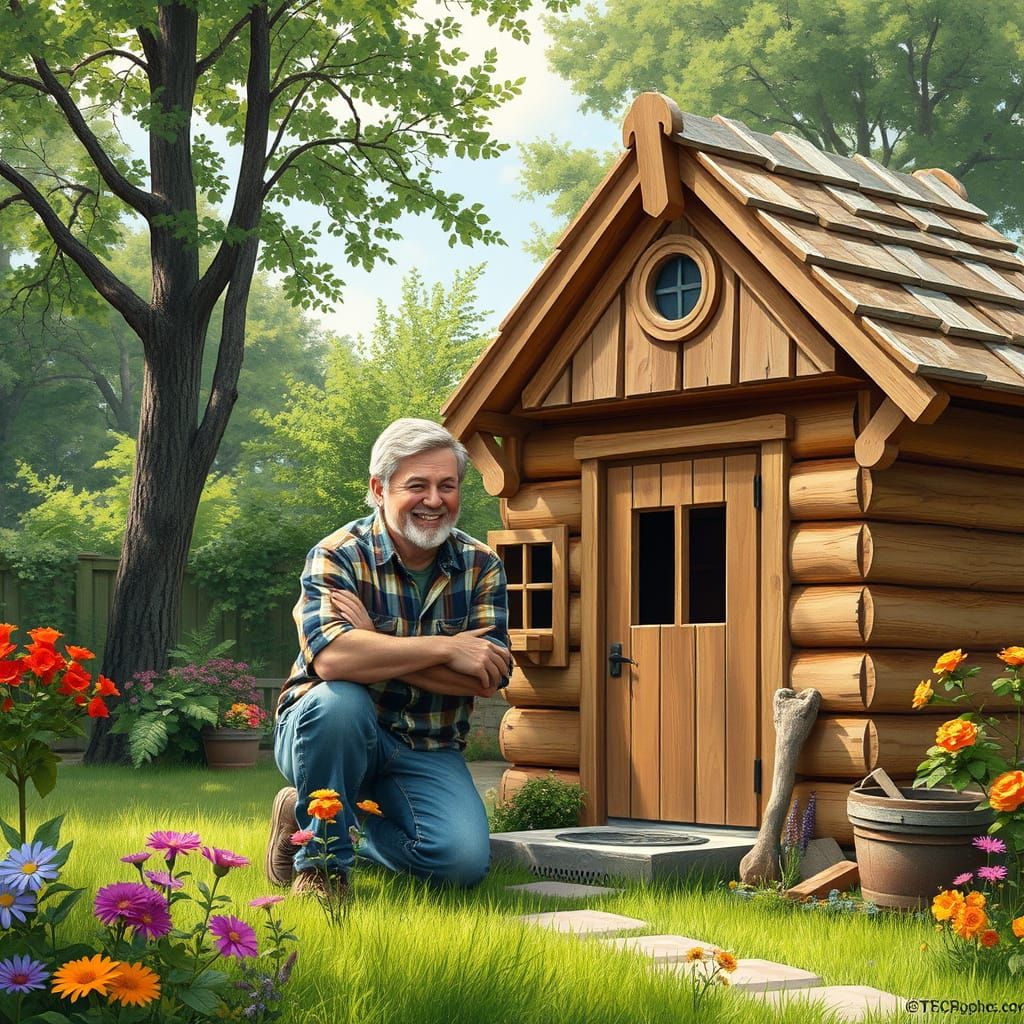 Father Building Wendy House in Rockwell Style