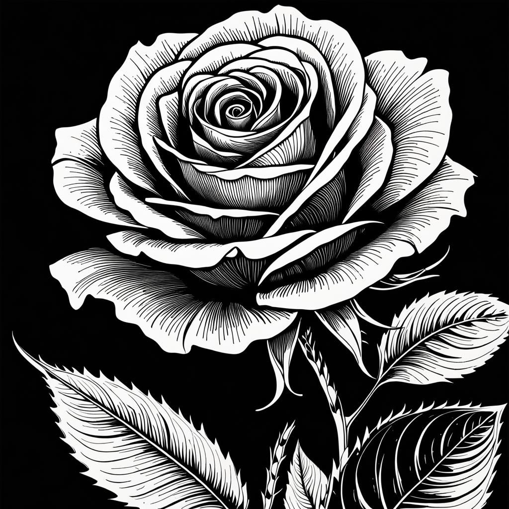 Elegant Rose: Black and White Line Art