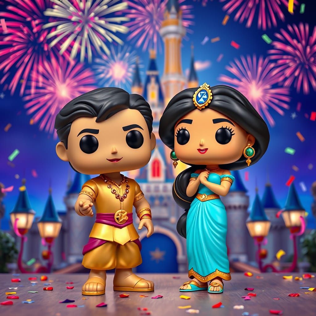 funko pop figure disney albano and romina paur sing felicita at disneyland paris as characters from aladdin