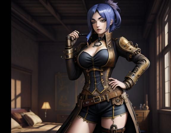 Steampunk Anime Woman in Detailed Matte Painting