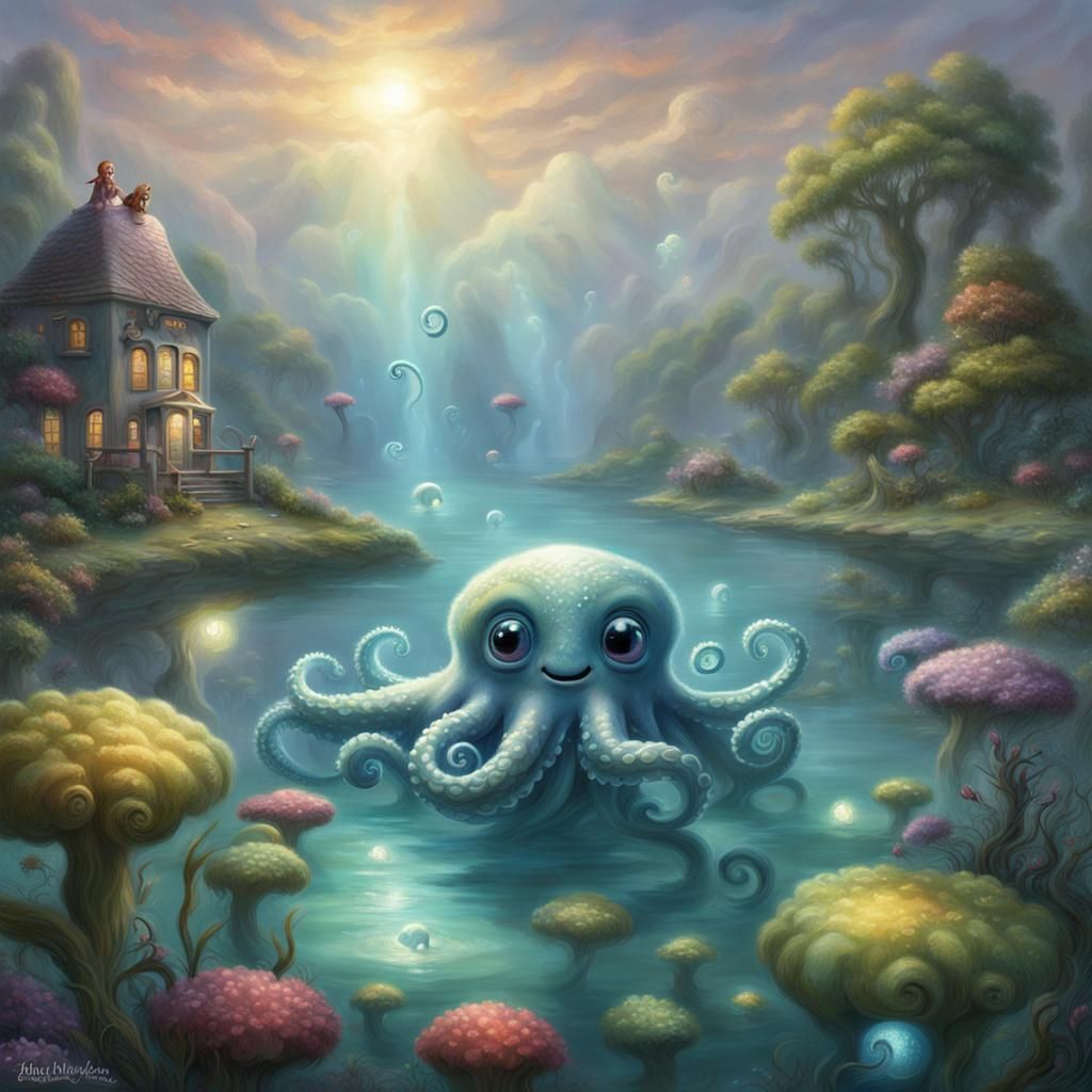 Mystical Baby Kraken Pet Playing Fetch
