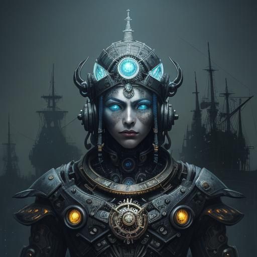 Steampunk Gnome in Cyberpunk Space, Surreal Art