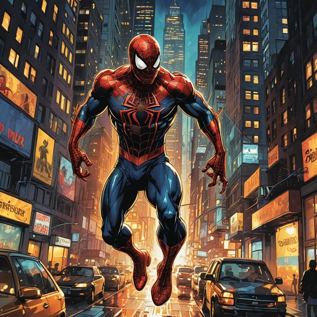 Spiderman in Manhattan: Dynamic Comic Book Art