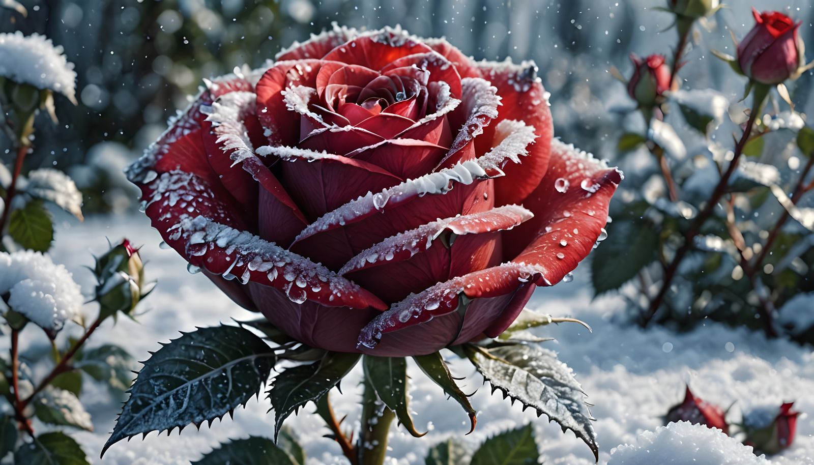 Frozen Rose in Winter Wonderland Scene