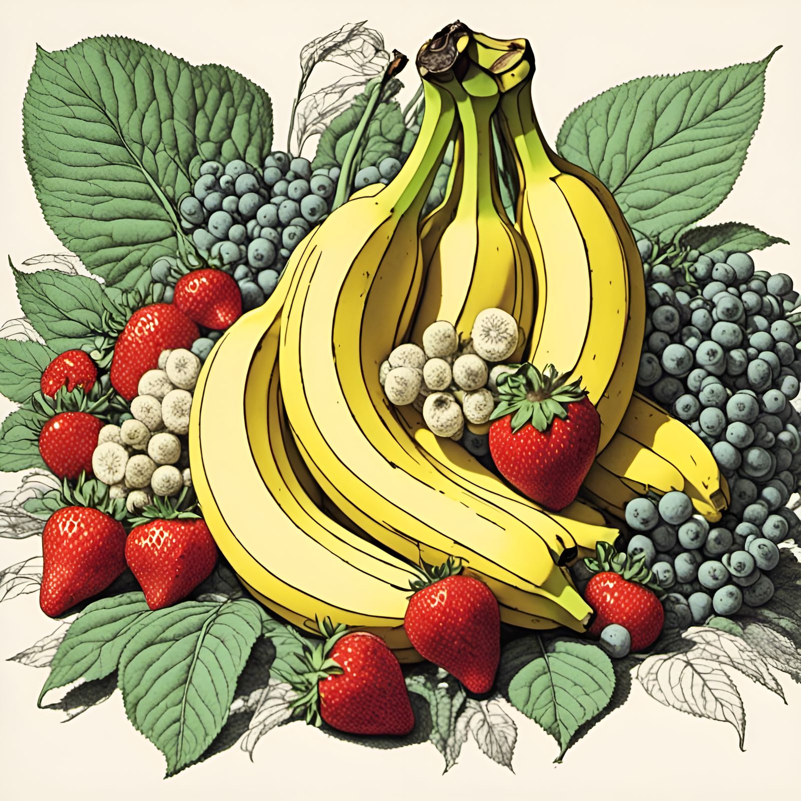 Banana and Strawberry in Screen Print Style