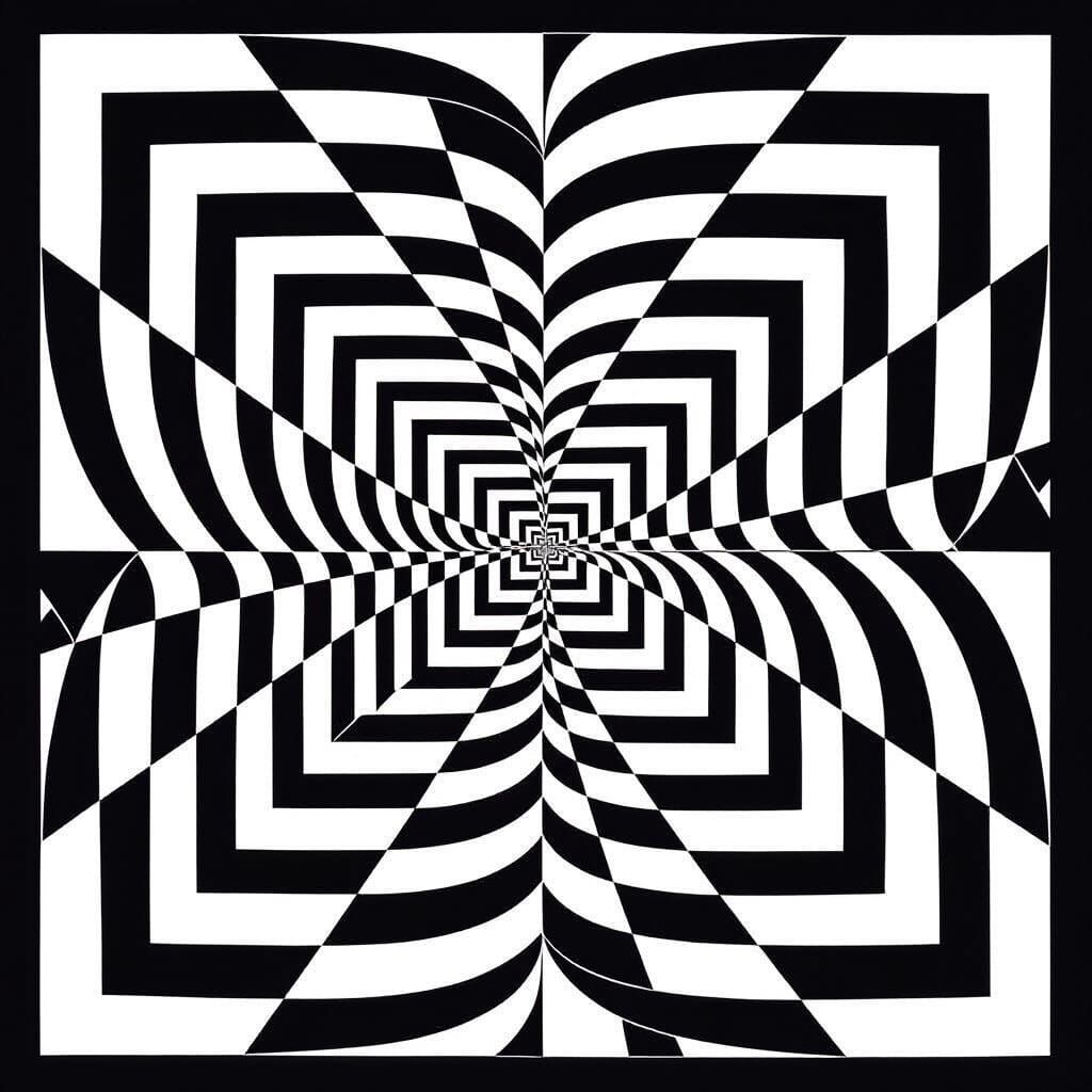 Recursive Black and White Squares: Op Art Illusion