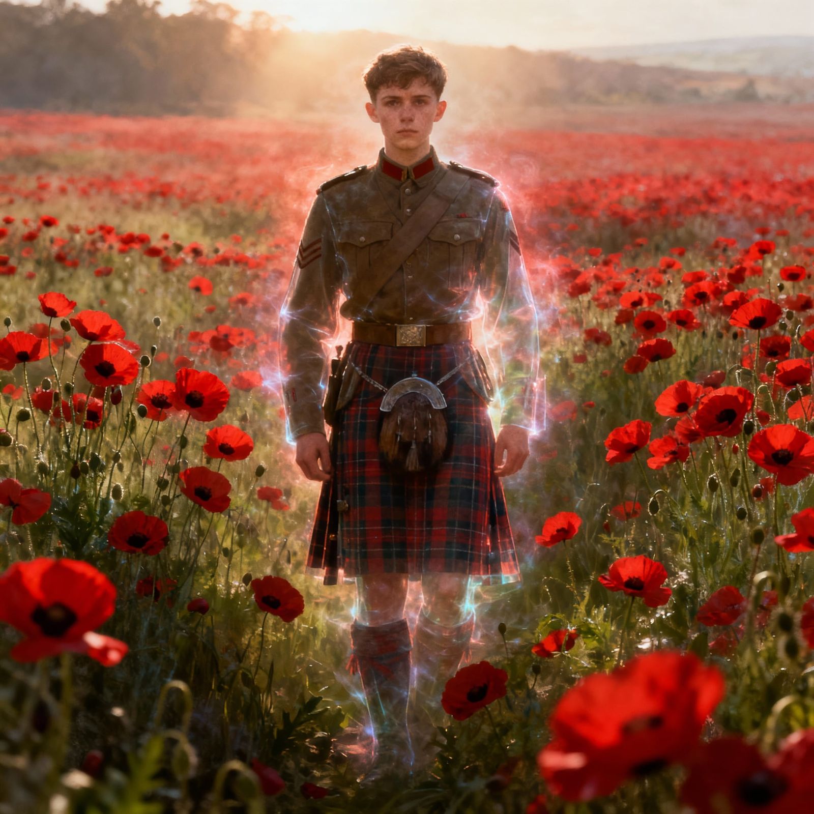 Ethereal Scottish Soldier in Poppy Field Digital Painting