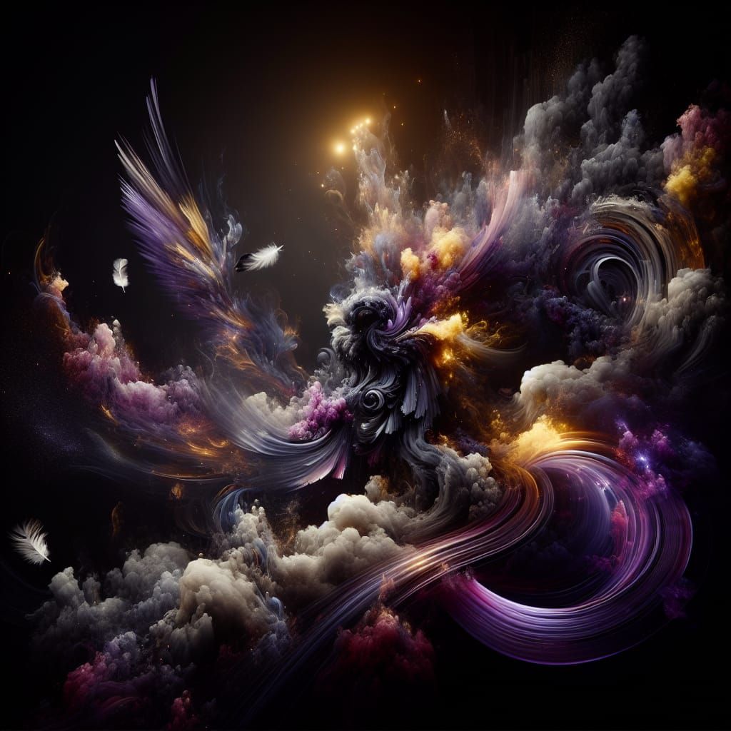 Dark Fantasy Feathers in Smokey Purple and Yellow