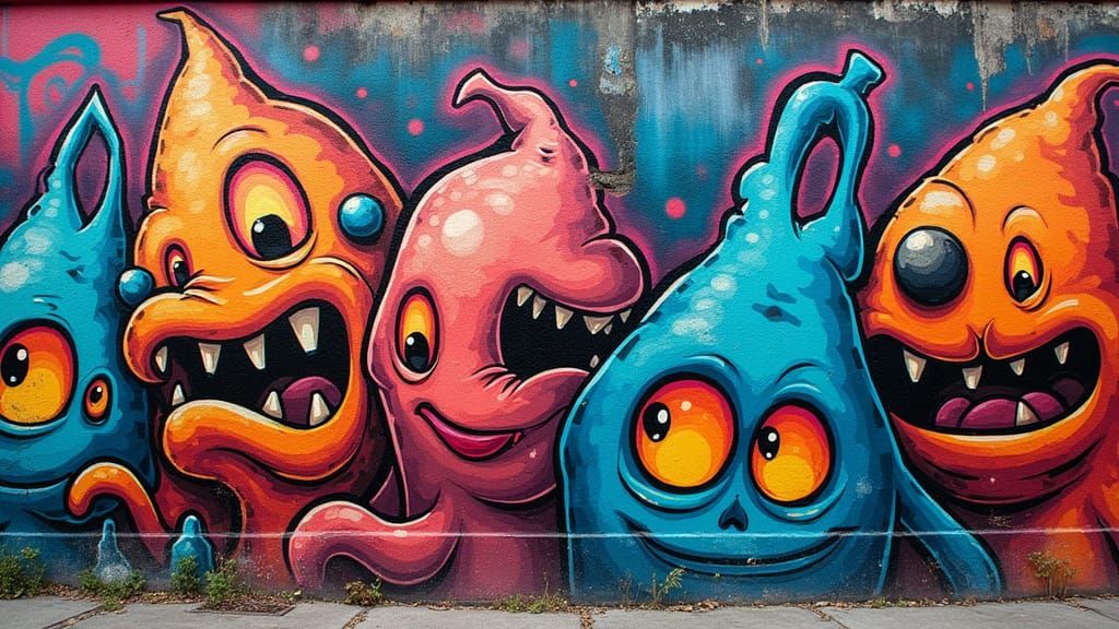 Vibrant Graffiti Mural of Cartoon Goons
