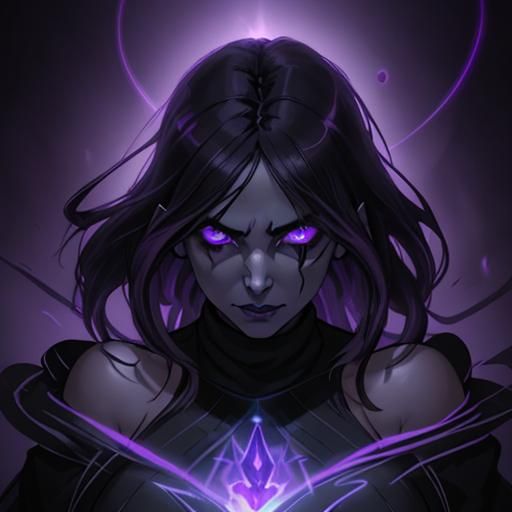 Shadow Sorceress Portrait with Purple Energy, Detailed Digit...