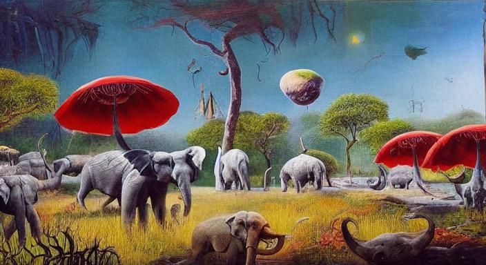 Surreal Cryptid Taxidermist Conference on a Mystic Beach