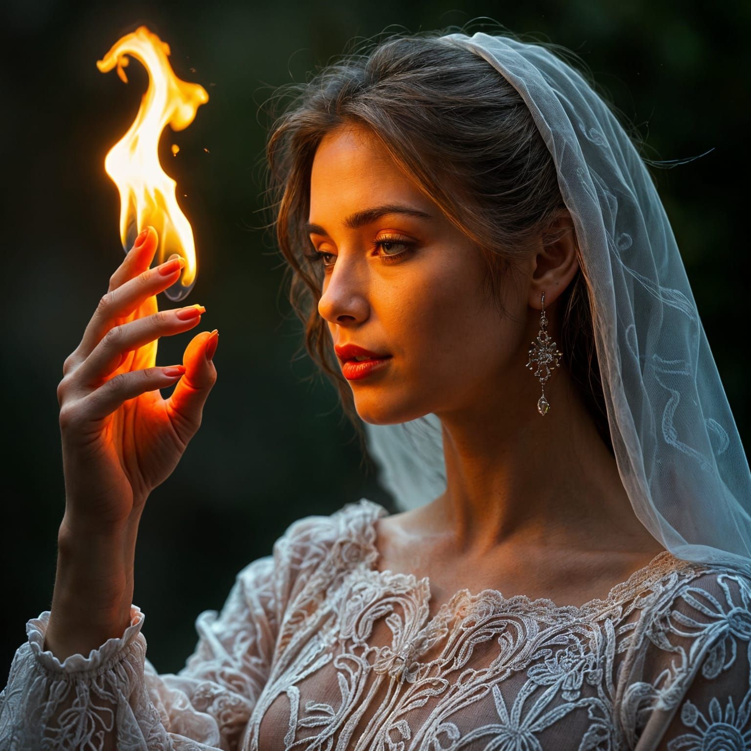 Woman With Flames Emanating From Hand