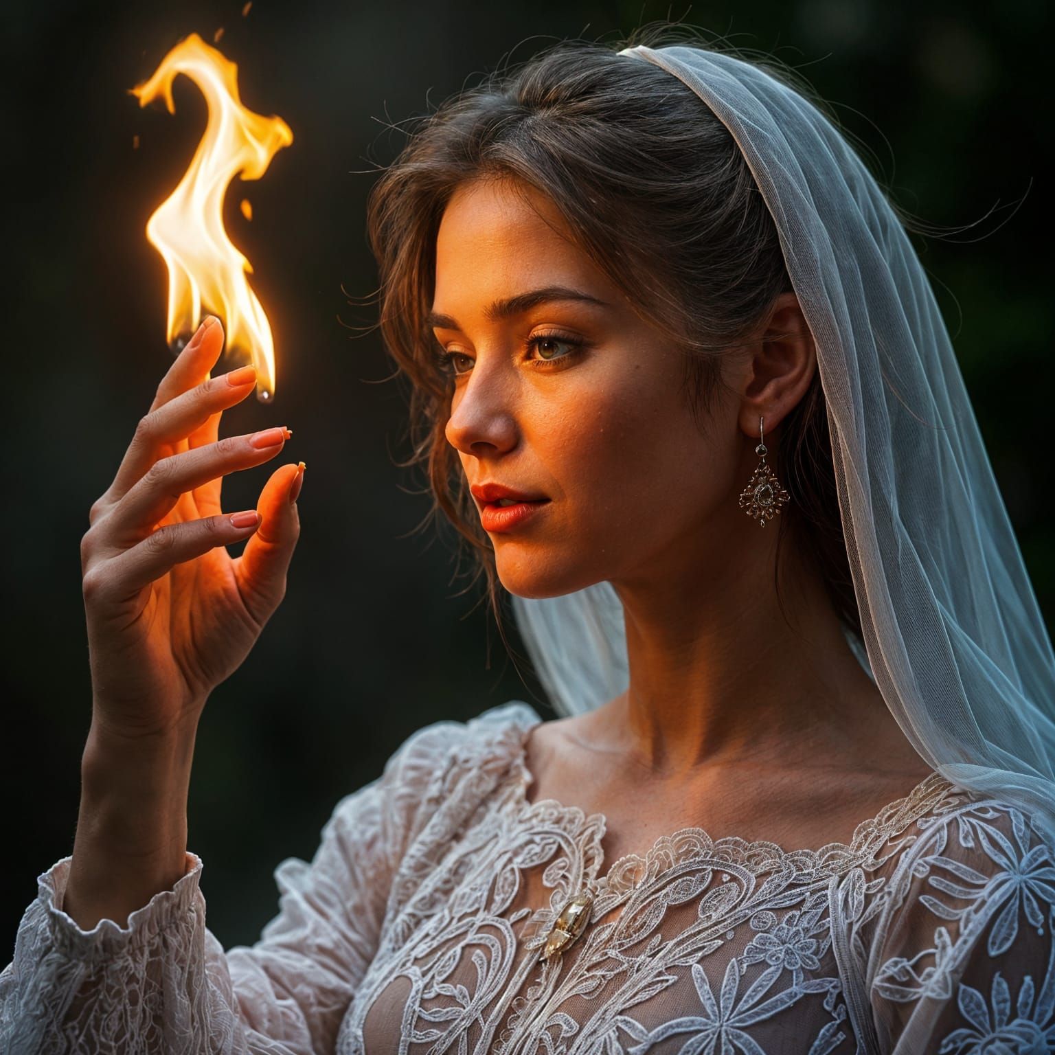 Beautiful Woman Conjuring Flames From Her Hand