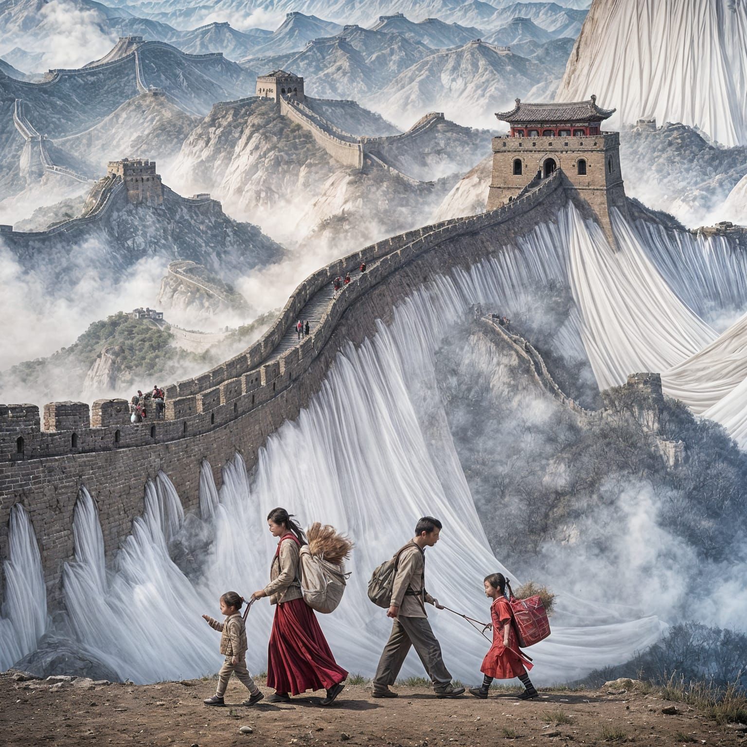 Family's Journey on the Great Wall of China