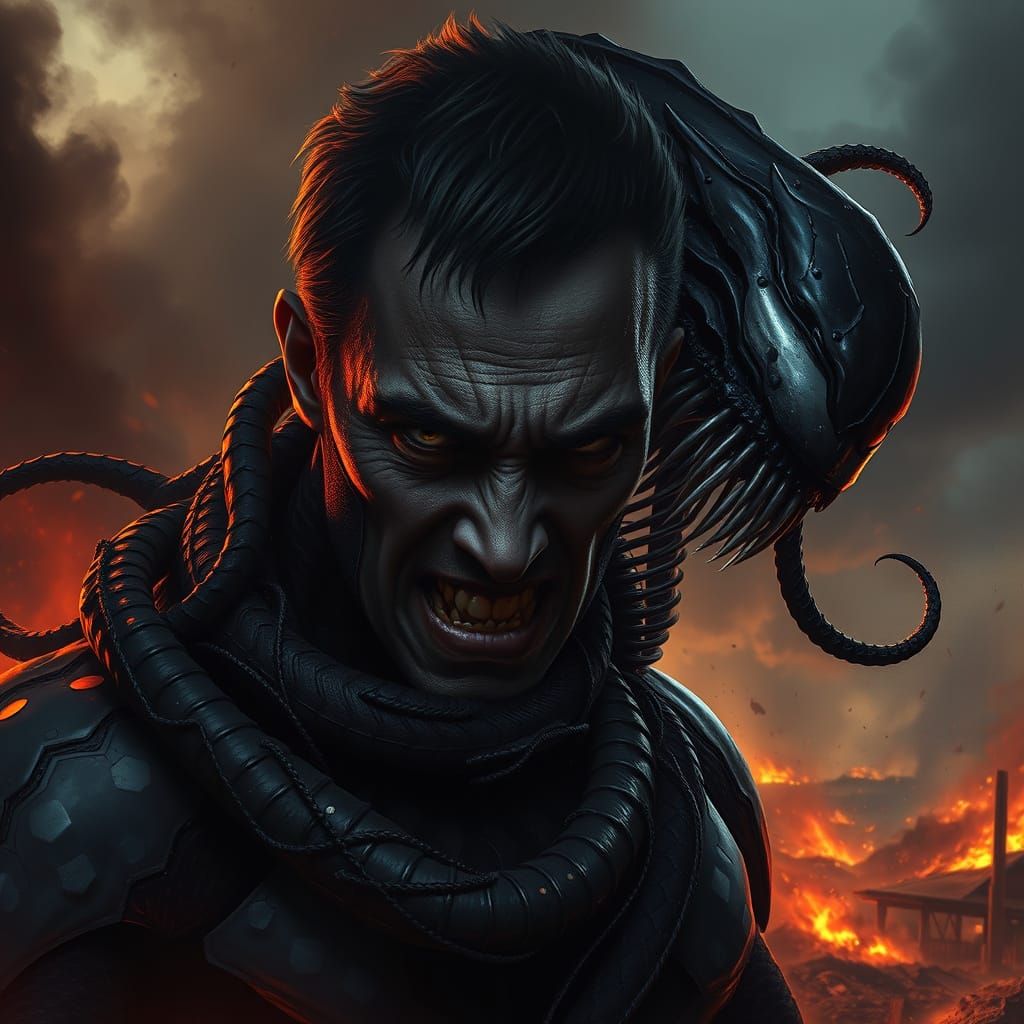 Man's Dark Transformation into Venom: Cinematic Portrait