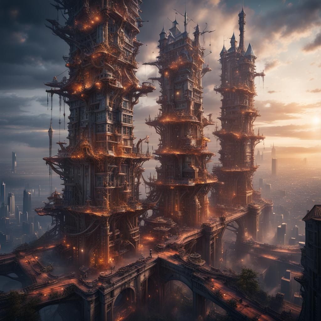 Fantastical Impossible Architecture in Detailed Matte Painti...
