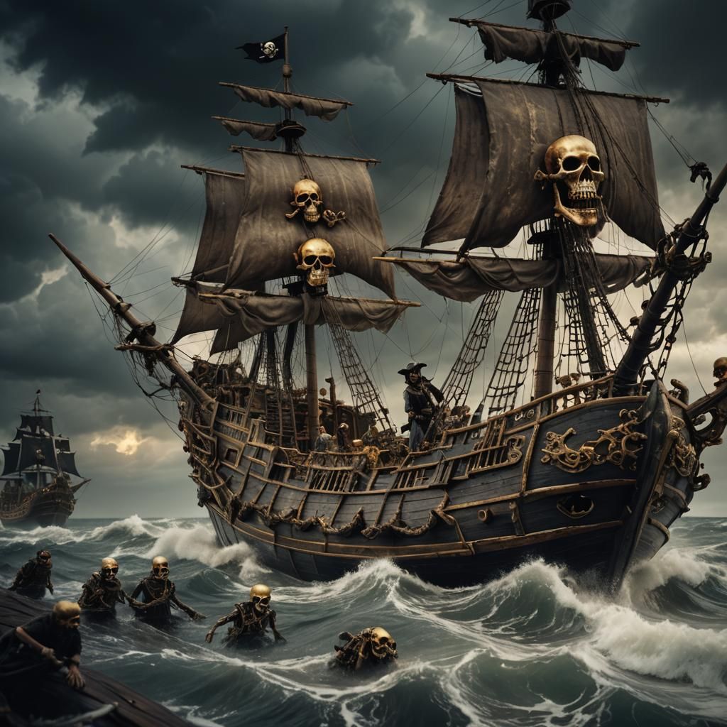 Pirate Ship with Skeletons, Cinematic Portrait