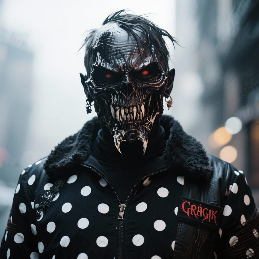 Grimdark Art Style with Playful Polka Dots