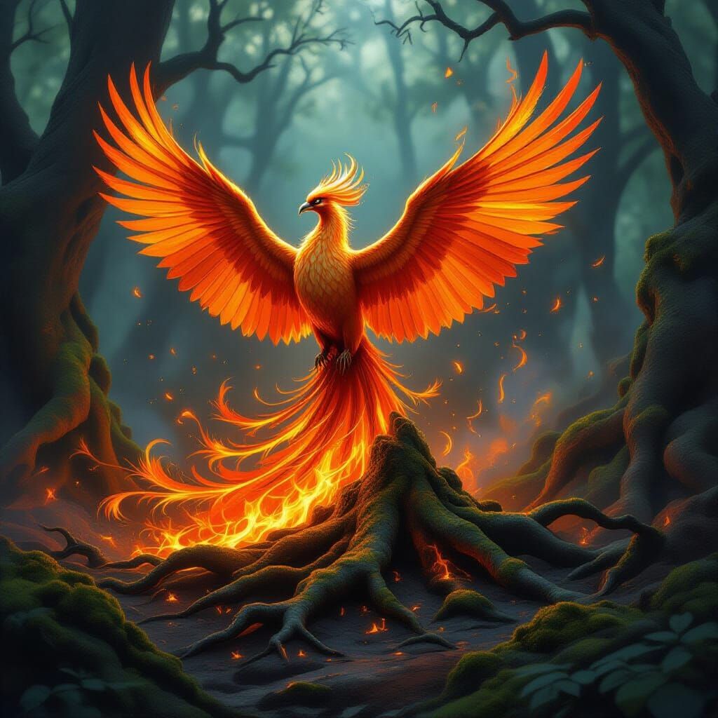 Majestic Phoenix Rising: Fantasy Art in Oil