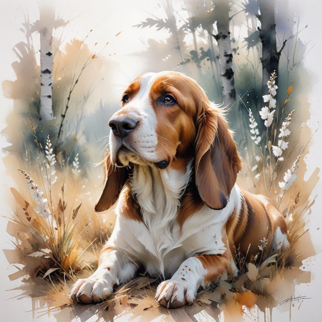 Basset Hound Relaxing in Golden Afternoon Light