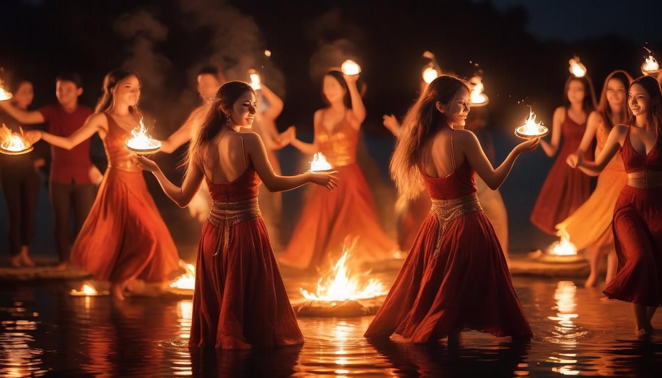 Night Lake Ritual Dance with Embers