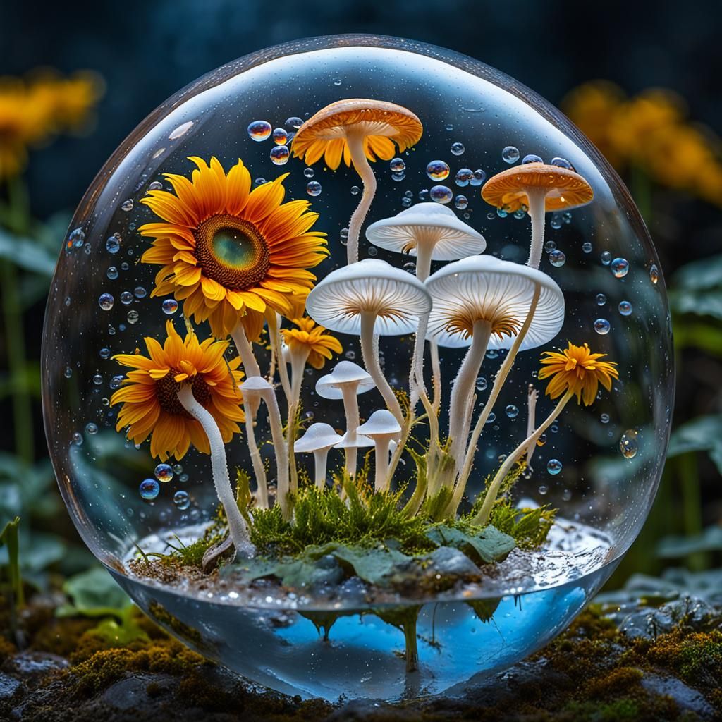 Fiery Mushroom Sunflower Hybrid in Hyperrealistic Style