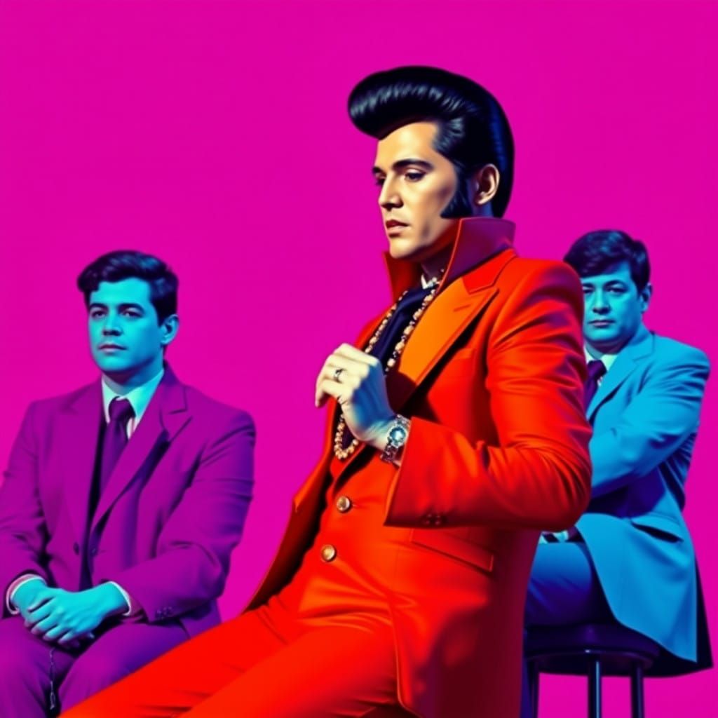 Eccentric Elvis Impersonator in Triumphant Pose
