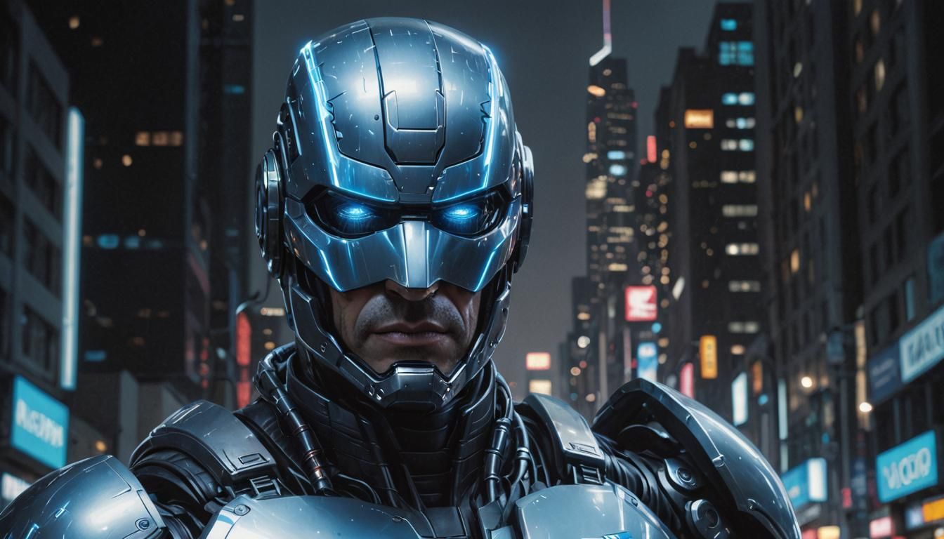 Robocop in Neon Noir Cybernetic Concept Art