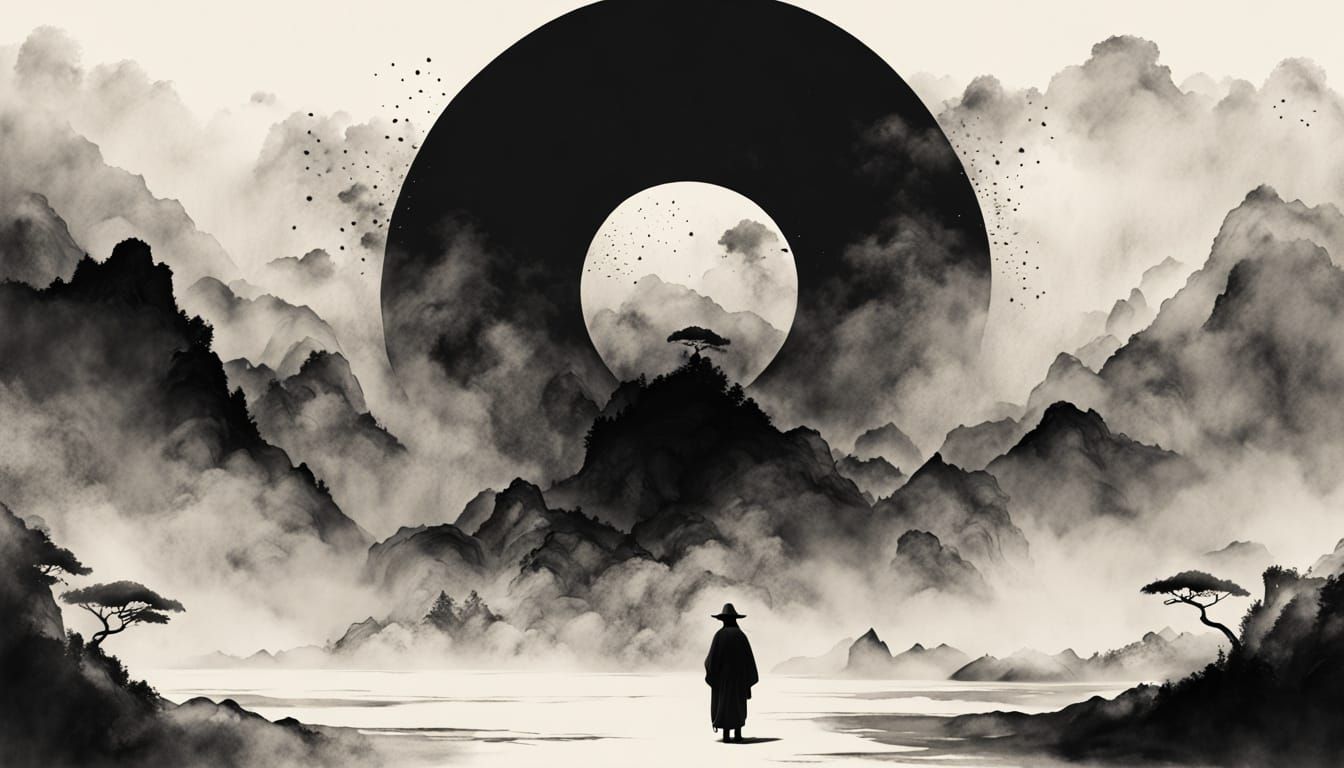 Taoist Void Meditation in Ethereal Ink Wash Style