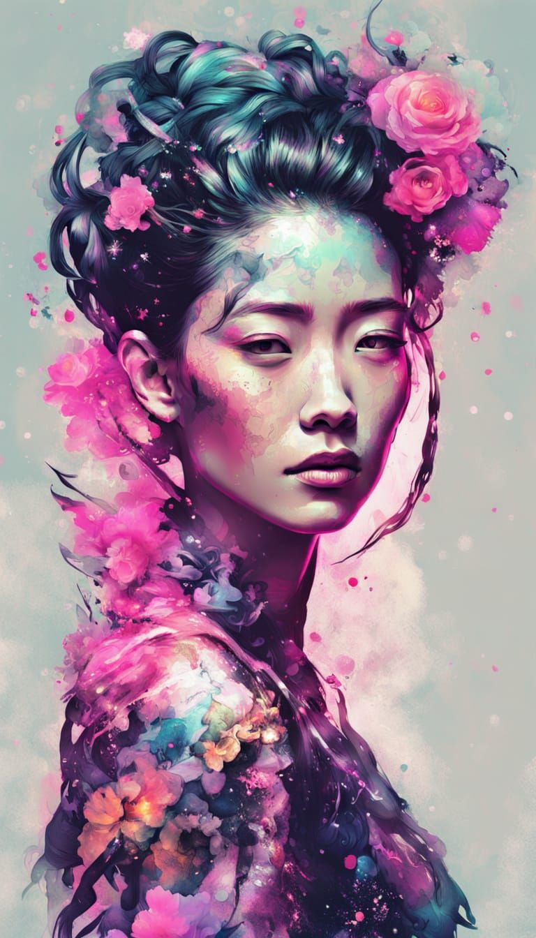 Cyberpunk Portrait in Chinese Ink Painting Style